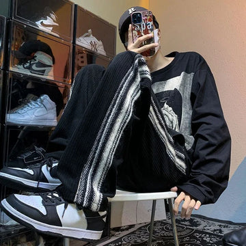 Aidase Autumn and Winter Corduroy Straight Trousers Striped Wide Leg Sweatpants for Men Goth Big Size Essential Casual Man Sports Pants aidase-shop